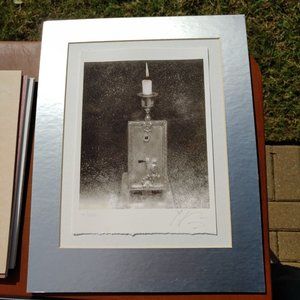 BLACK AND WHITE CANDLE PRINT IN SILVER SELF-FRAME MAT AND HAND-SIGNED BY ARTIST